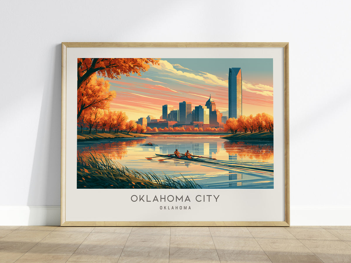 Oklahoma City Landscape Matte Border Poster | Travel Wall Art — framed wall art