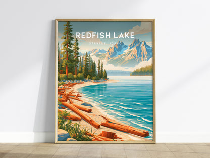 Redfish Lake, Stanley, Idaho Poster | Mountain Lake Destination Print Wall Art — framed wall art