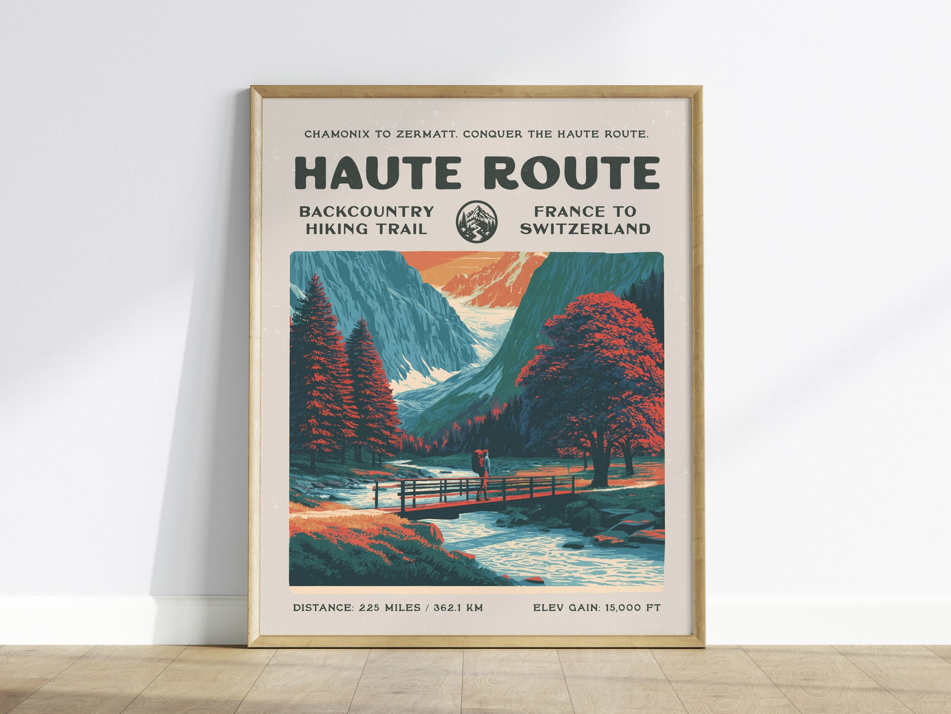 Haute Route, France to Switzerland Poster | Hiker Gift | Alpine Backcountry Trail Wall Art — framed wall art