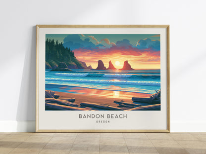Bandon Beach Landscape Matte Border Poster | Oregon Destination Print Travel Gift — framed wall art