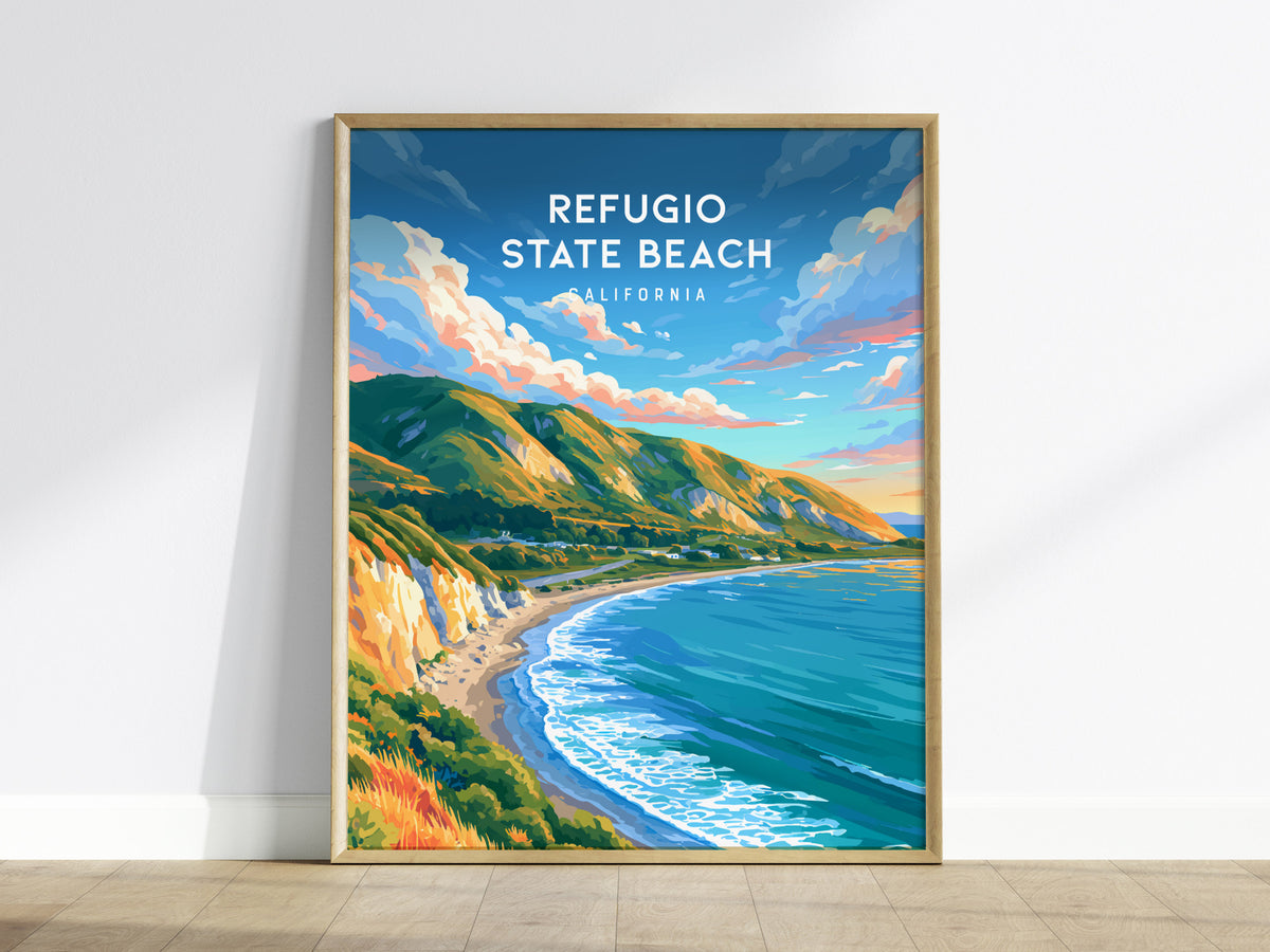 Refugio State Beach, California Poster | Golden Bluffs & Ocean Breeze Wall Art — framed wall art