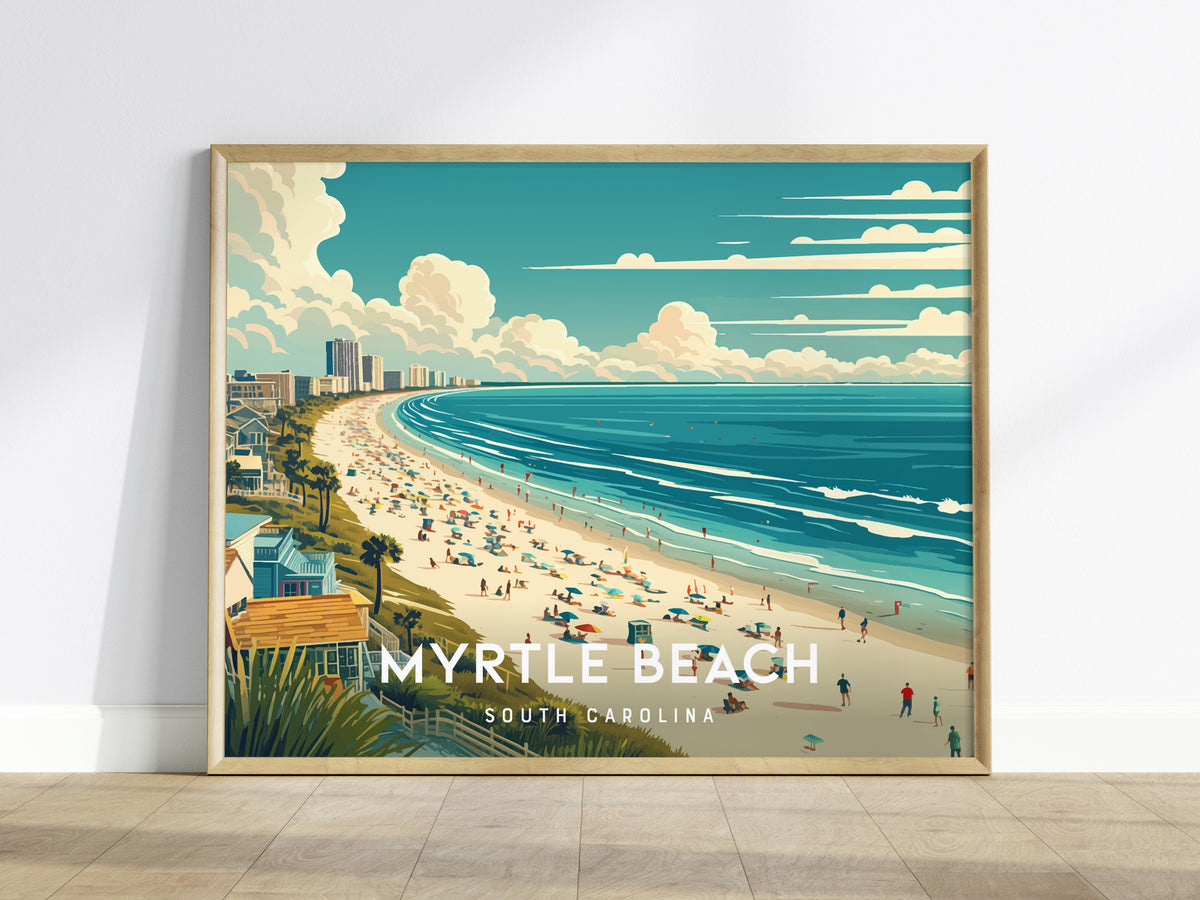 Myrtle Beach, South Carolina Landscape Poster | Coastal Beach Decor Wall Art — framed wall art
