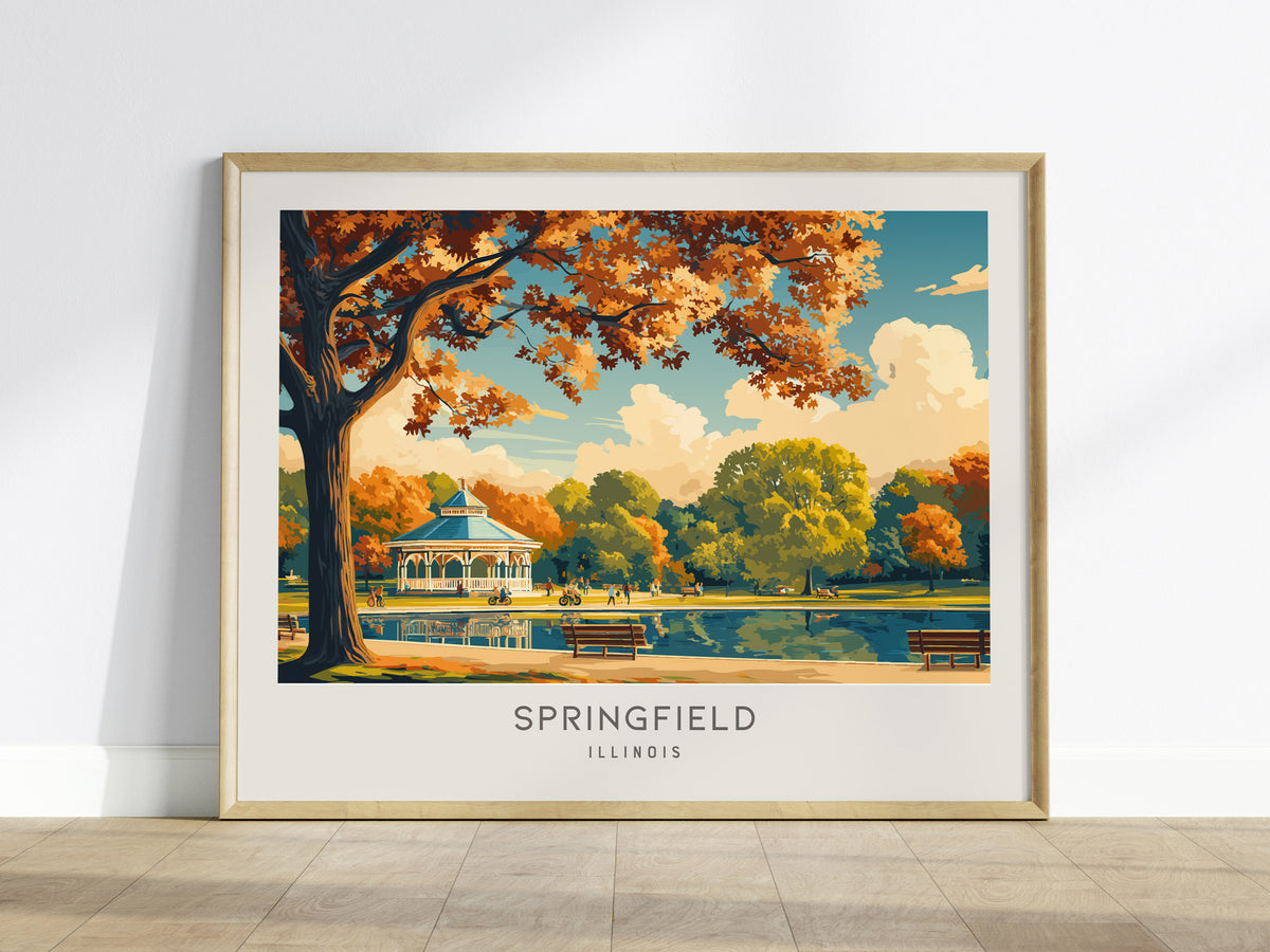 Springfield Landscape Matte Border Poster | Illinois Destination Print & Vacation Wall Art — framed wall art