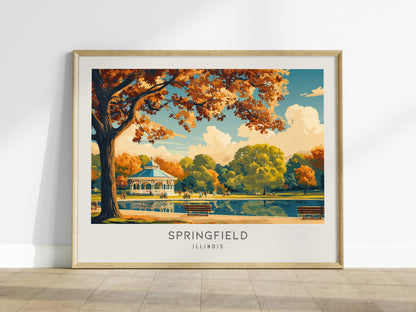 Springfield Landscape Matte Border Poster | Illinois Destination Print & Vacation Wall Art — framed wall art