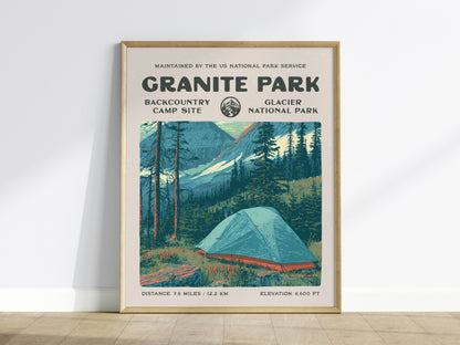 Granite Park, Glacier National Park Poster | Hiker Gift | Backcountry Trail Wall Art — framed wall art