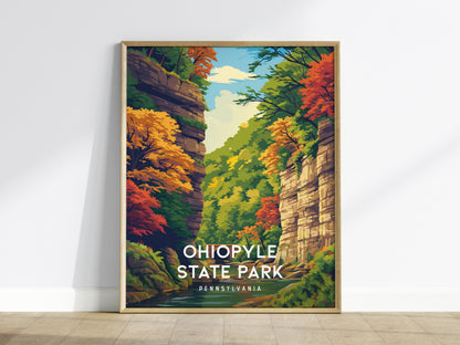 Ohiopyle State Park, Pennsylvania Poster | Waterfall & Wilderness Adventure Wall Art — framed wall art