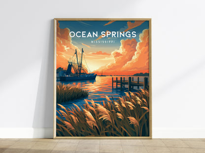 Ocean Springs, Mississippi Poster | Coastal Beach Decor Travel Gift Wall Art — framed wall art