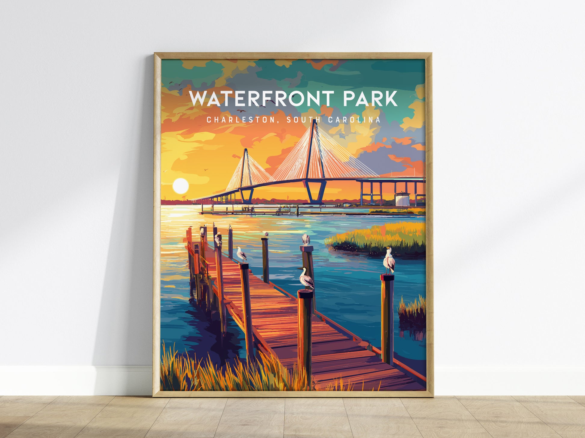 Waterfront Park, Charleston Poster | Southern Harbor Palmetto Charm Wall Art — framed wall art