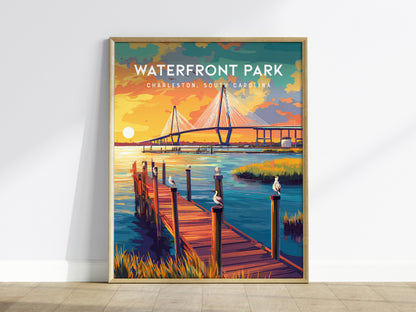 Waterfront Park, Charleston Poster | Southern Harbor Palmetto Charm Wall Art — framed wall art
