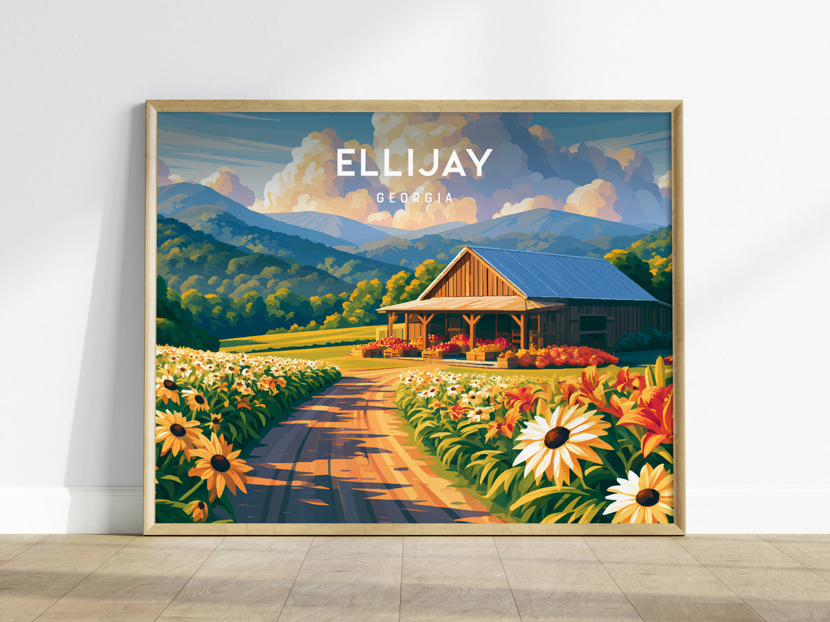 Ellijay Landscape Poster | Georgia Small Town Framed or Unframed Wall Art — framed wall art