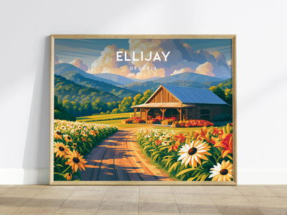 Ellijay Landscape Poster | Georgia Small Town Framed or Unframed Wall Art — framed wall art