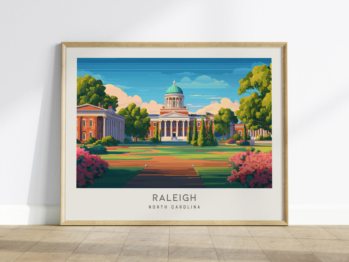 Raleigh Landscape Matte Border Poster | North Carolina Travel Wall Art — framed wall art