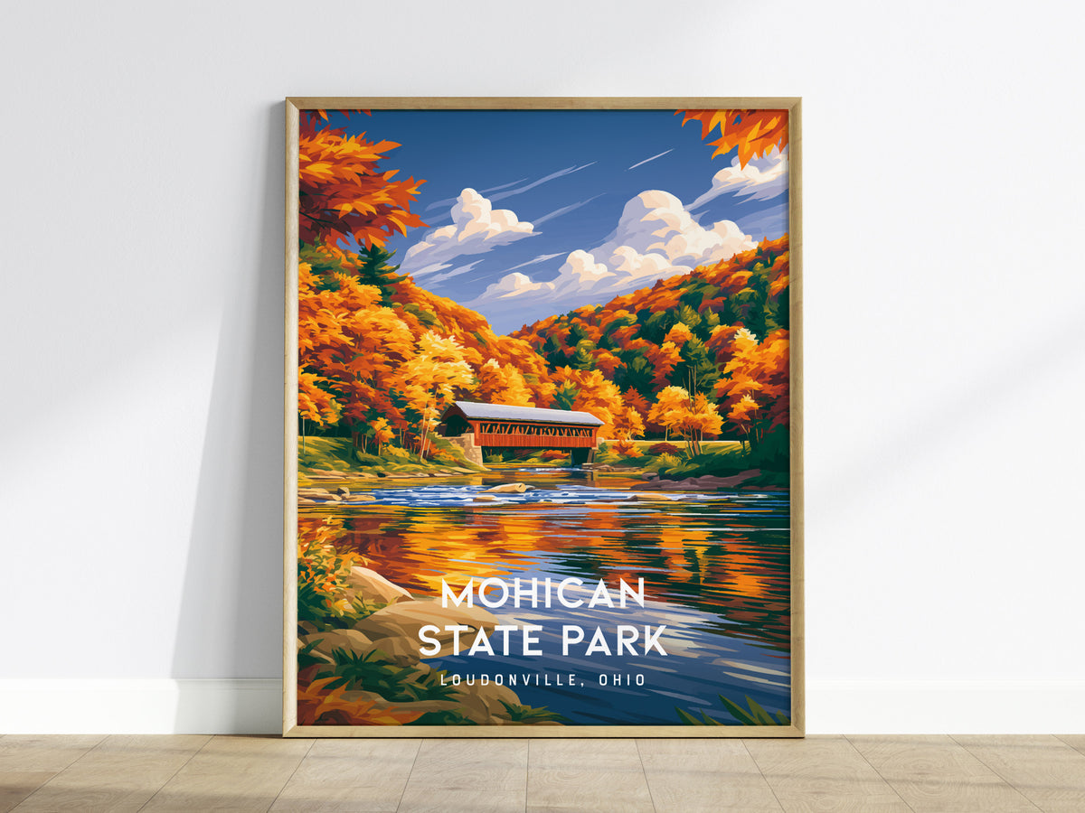 Mohican State Park, Loudonville, Ohio Poster | Wilderness River & Forest Travel Wall Art — framed wall art