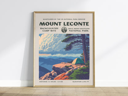 Mount LeConte, Great Smoky Mountains National Park Poster | Hiker Gift | Backcountry Trail Wall Art — framed wall art
