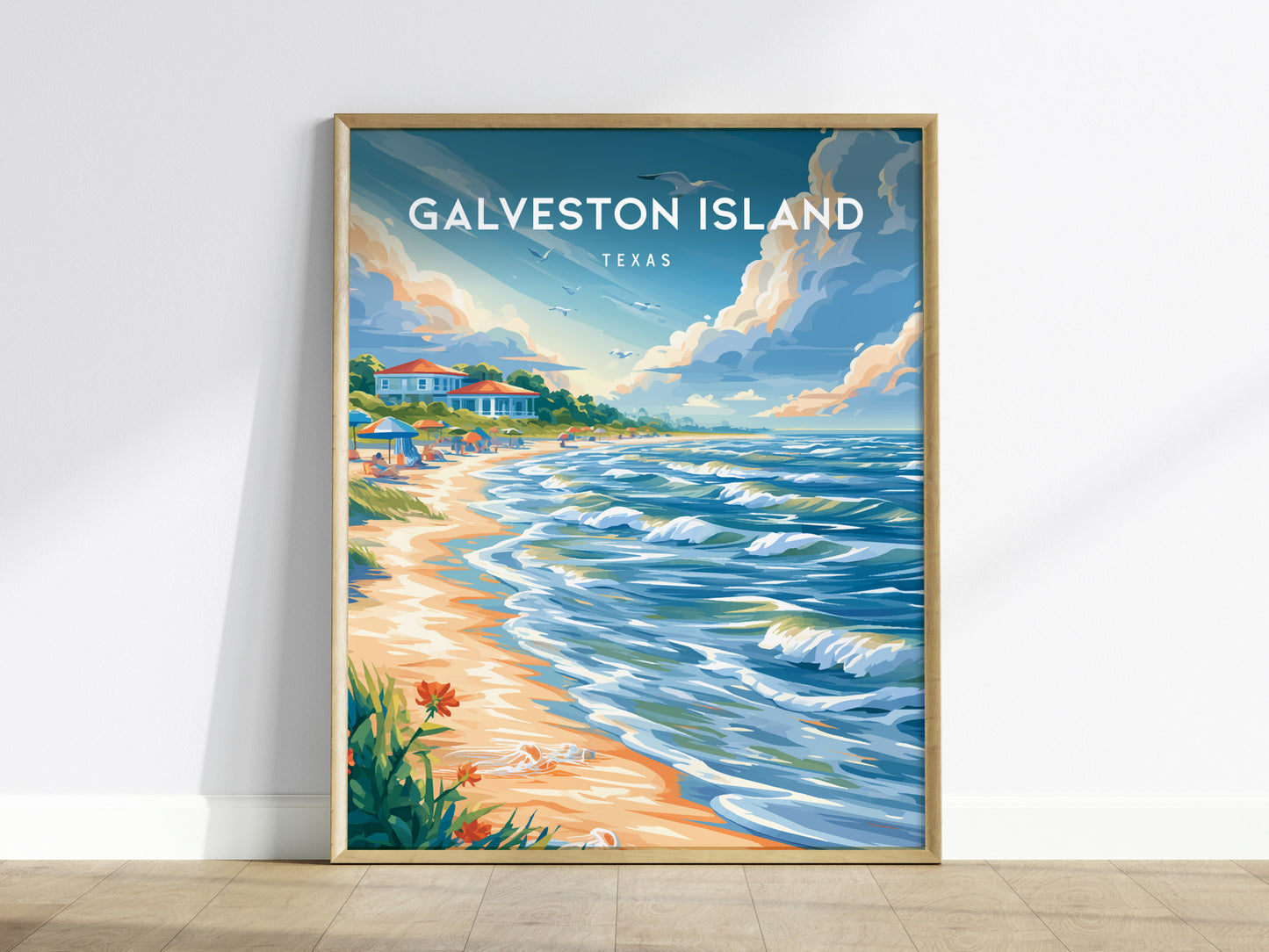 Galveston Island, Texas Poster | Seaside Pier & Gulf Coast Wall Art — framed wall art