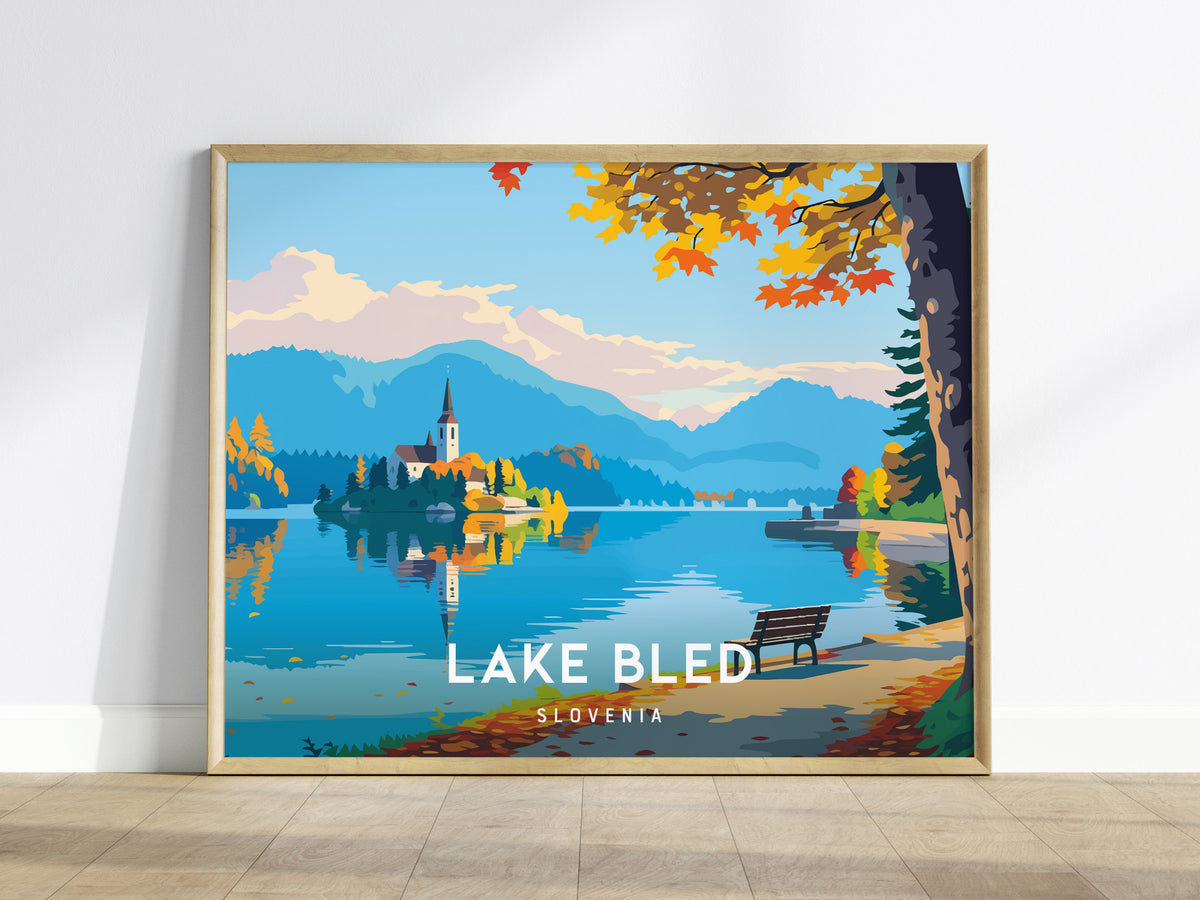 Lake Bled, Slovenia Landscape Poster | Medieval Castle & Alpine Lake Vacation Wall Art — framed wall art