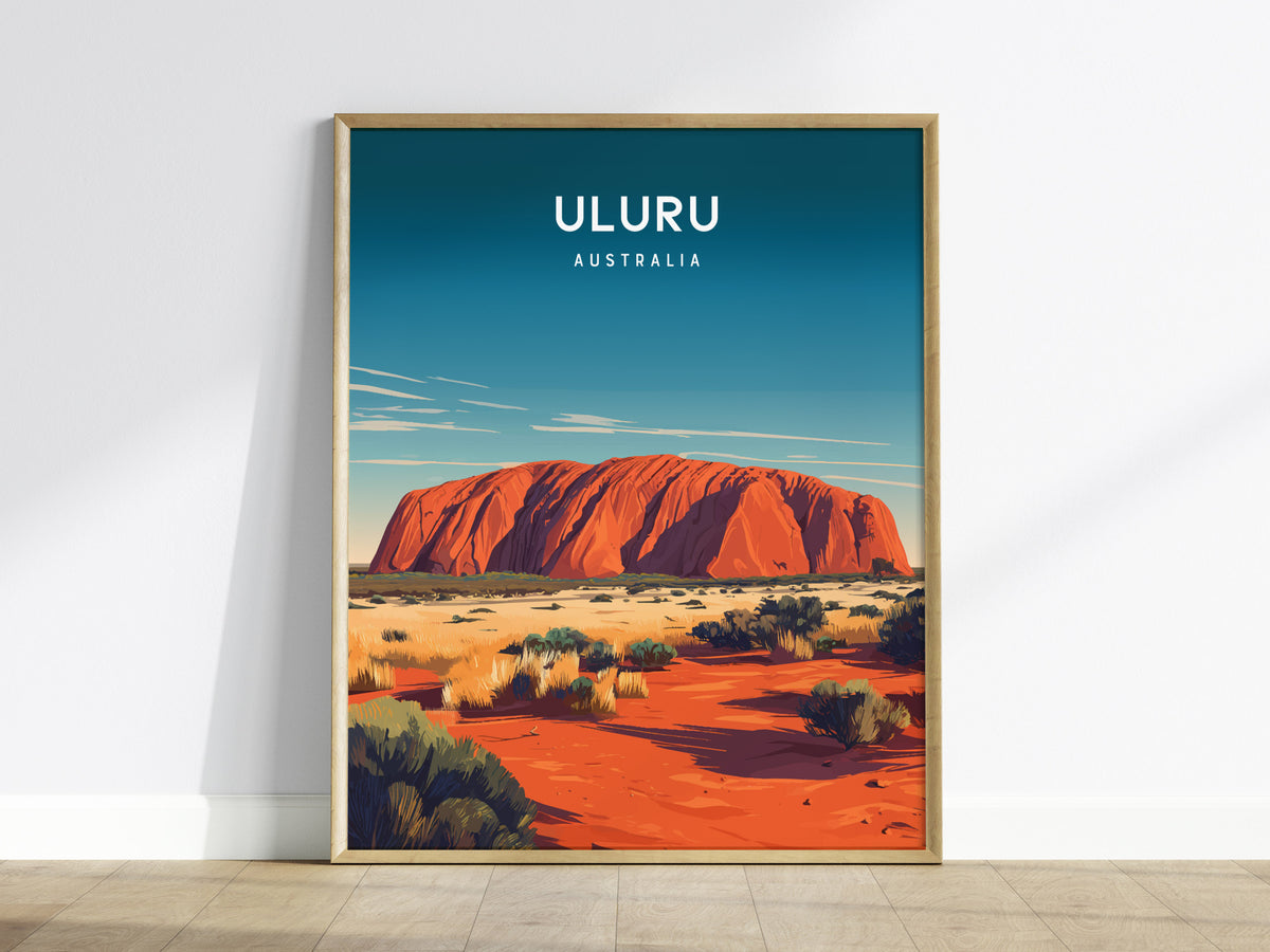 Uluru, Australia Poster | Sacred Red Rock Desert Destination Print Wall Art — framed wall art