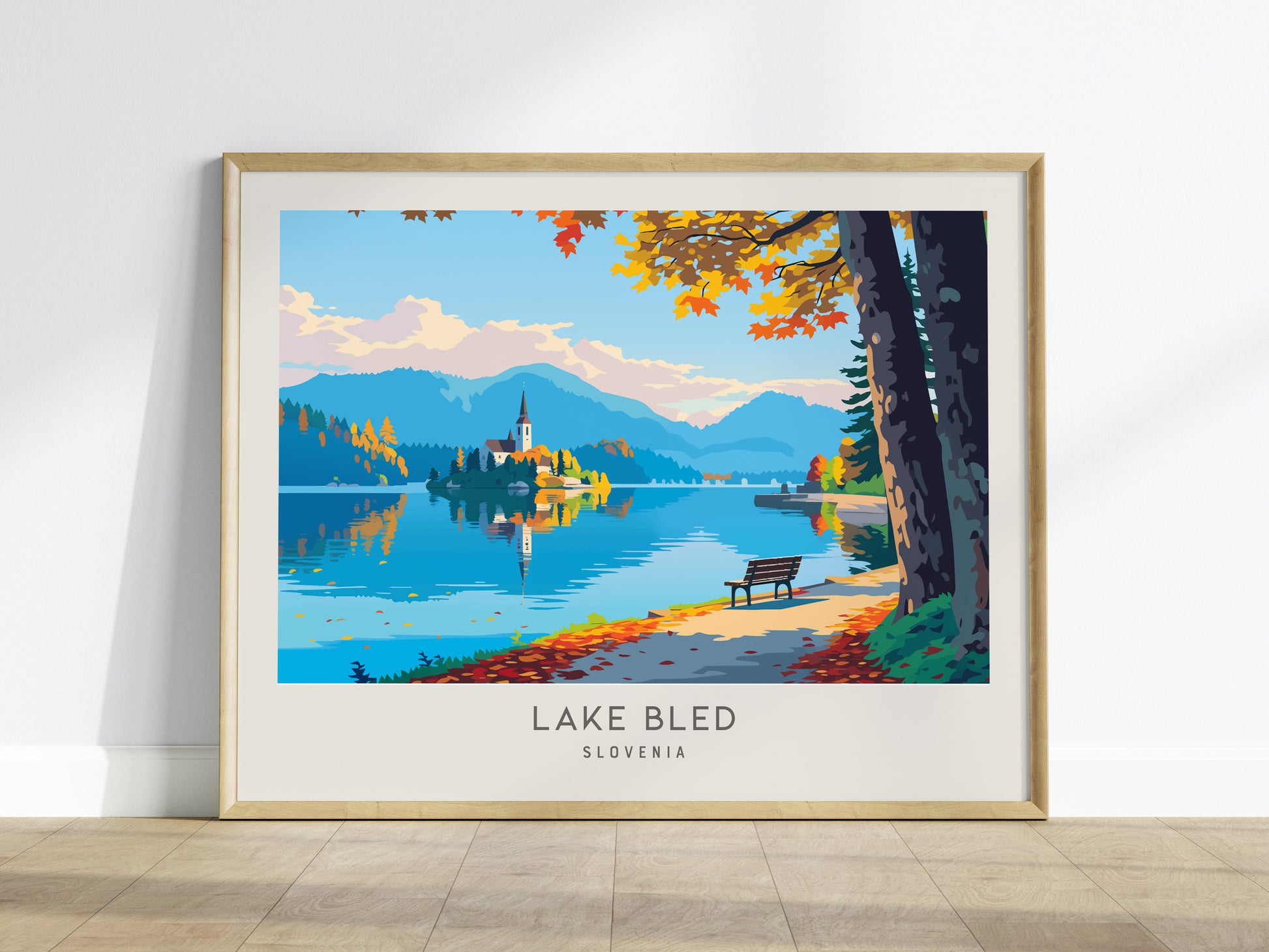 Lake Bled Landscape Matte Border Poster | Slovenia Framed or Unframed Travel Gift — framed wall art