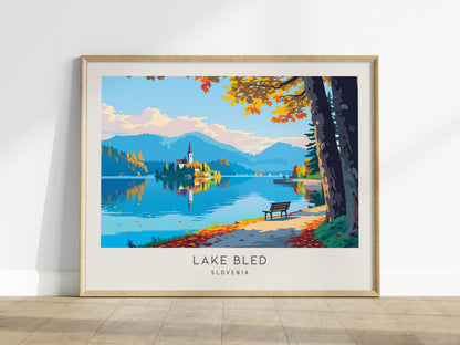 Lake Bled Landscape Matte Border Poster | Slovenia Framed or Unframed Travel Gift — framed wall art
