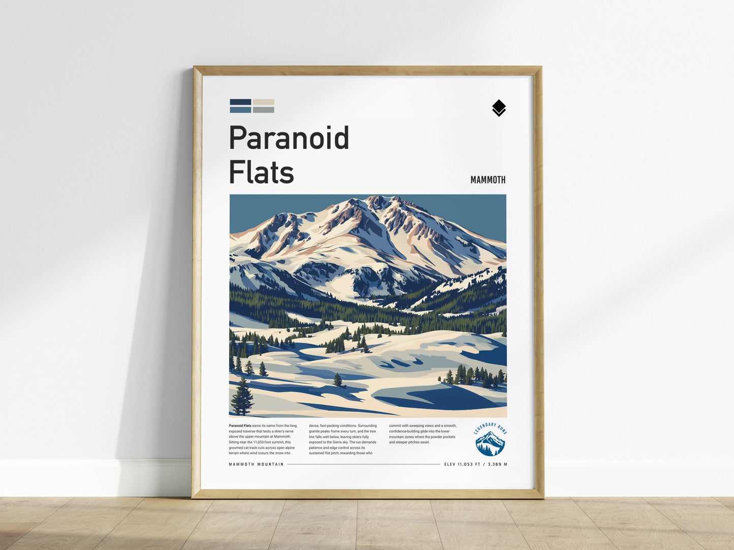 Paranoid Flats, Mammoth Poster | Ski Lodge Decor Mountain Wall Art — framed wall art