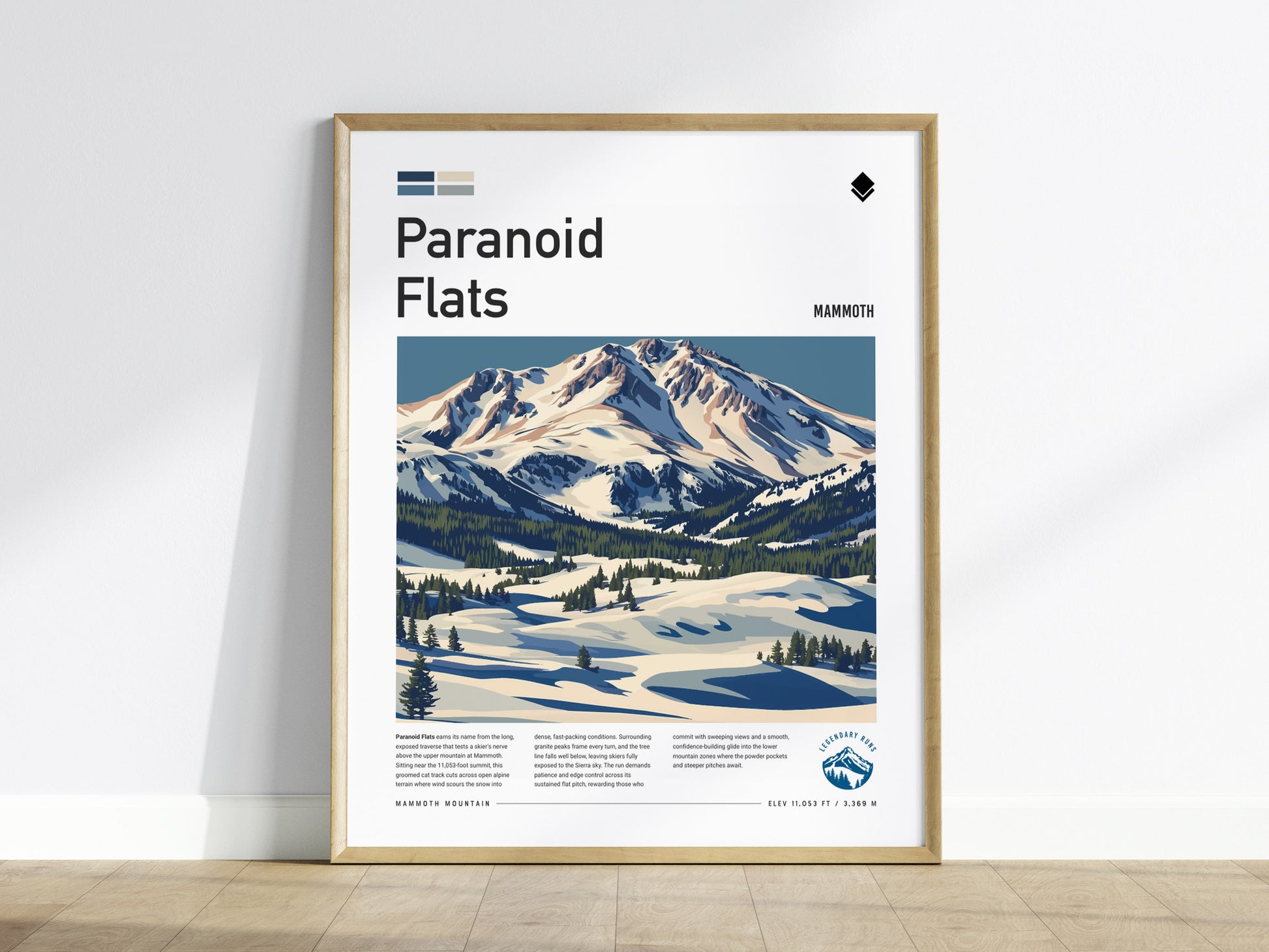 Paranoid Flats, Mammoth Poster | Ski Lodge Decor Mountain Wall Art — framed wall art