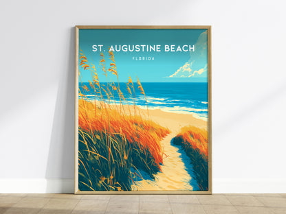 St. Augustine Beach, Florida Poster | Sun-Kissed Shores & Pier Wall Art — framed wall art