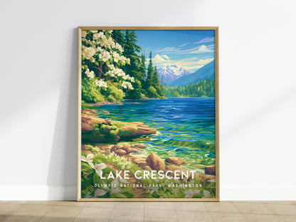 Lake Crescent, Olympic National Park, Washington Poster | Misty Mountain Wilderness Travel Wall Art — framed wall art