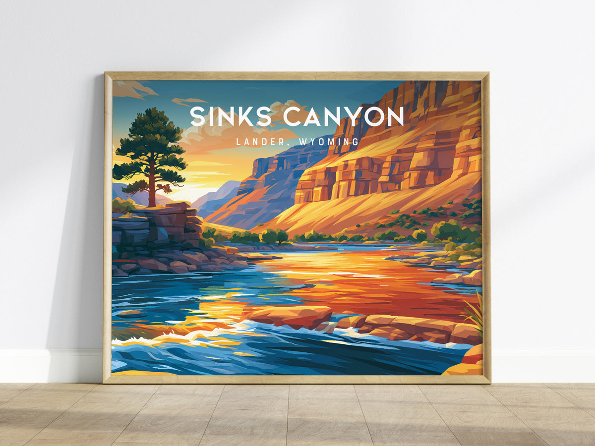 Sinks Canyon Landscape Poster | Lander, Wyoming Mountain Wilderness Vacation Wall Art — framed wall art