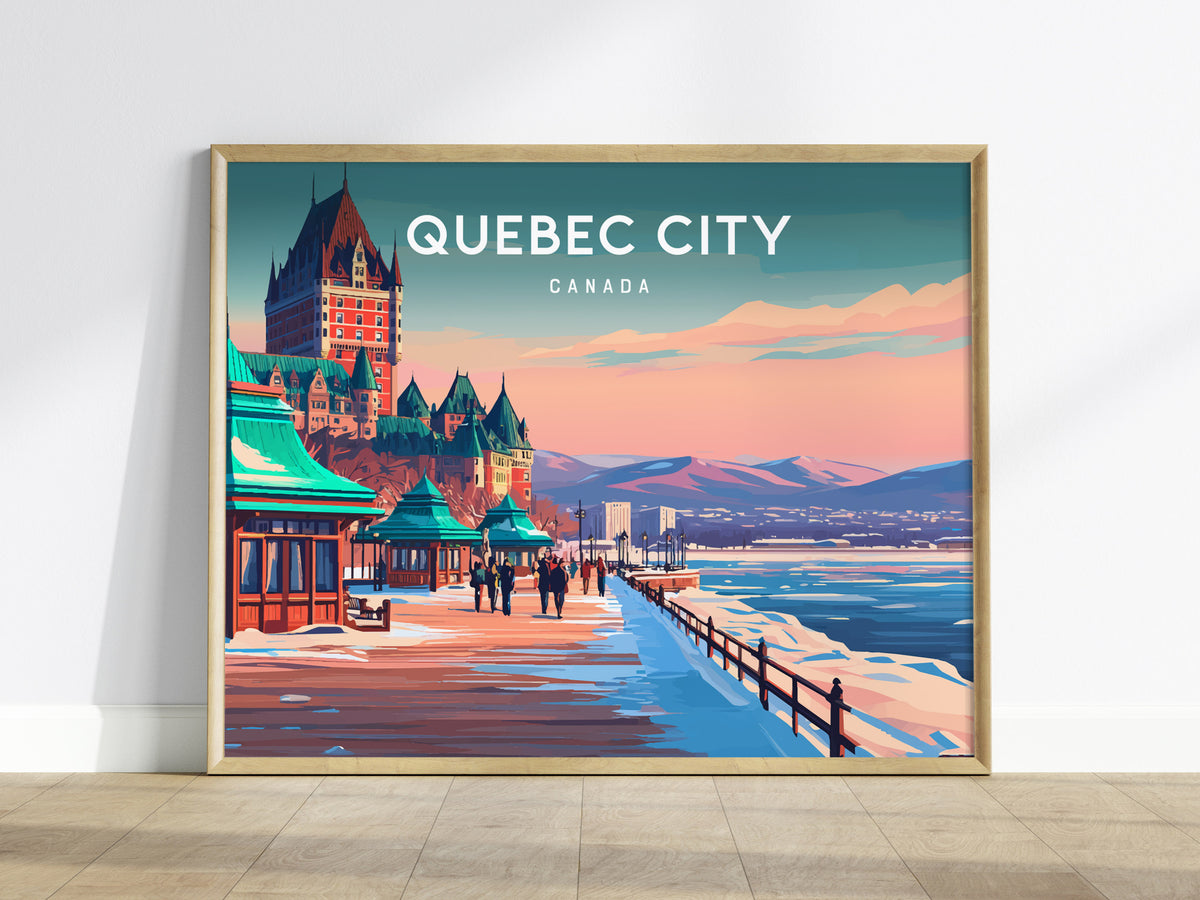 Quebec City, Canada Landscape Poster | Historic Skyline Vacation Wall Art — framed wall art
