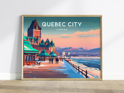 Quebec City, Canada Landscape Poster | Historic Skyline Vacation Wall Art — framed wall art