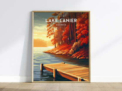 Lake Lanier, Georgia Poster | Serene Lakeside Vacation Wall Art — framed wall art