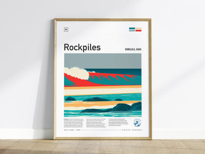 Rockpiles, Hawaii Poster | Golden Hour North Shore Surf Wall Art — framed wall art