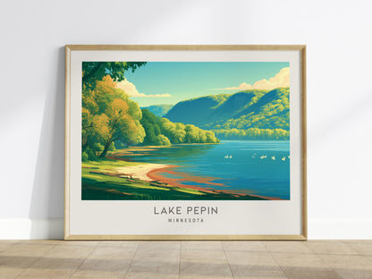 Lake Pepin Landscape Matte Border Poster | Minnesota Travel Gift Beach House Decor — framed wall art