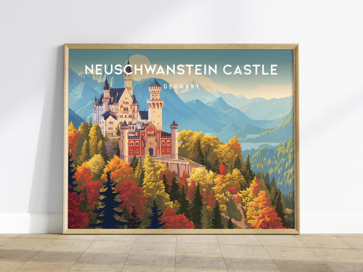 Neuschwanstein Castle Landscape Poster | Germany Travel Gift Alpine Wall Art — framed wall art