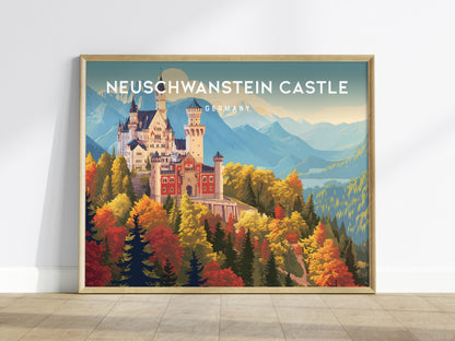 Neuschwanstein Castle Landscape Poster | Germany Travel Gift Alpine Wall Art — framed wall art
