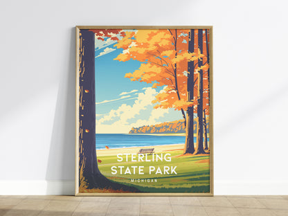 Sterling State Park, Michigan Poster | Lakeside Marshland & Sunset Wall Art — framed wall art