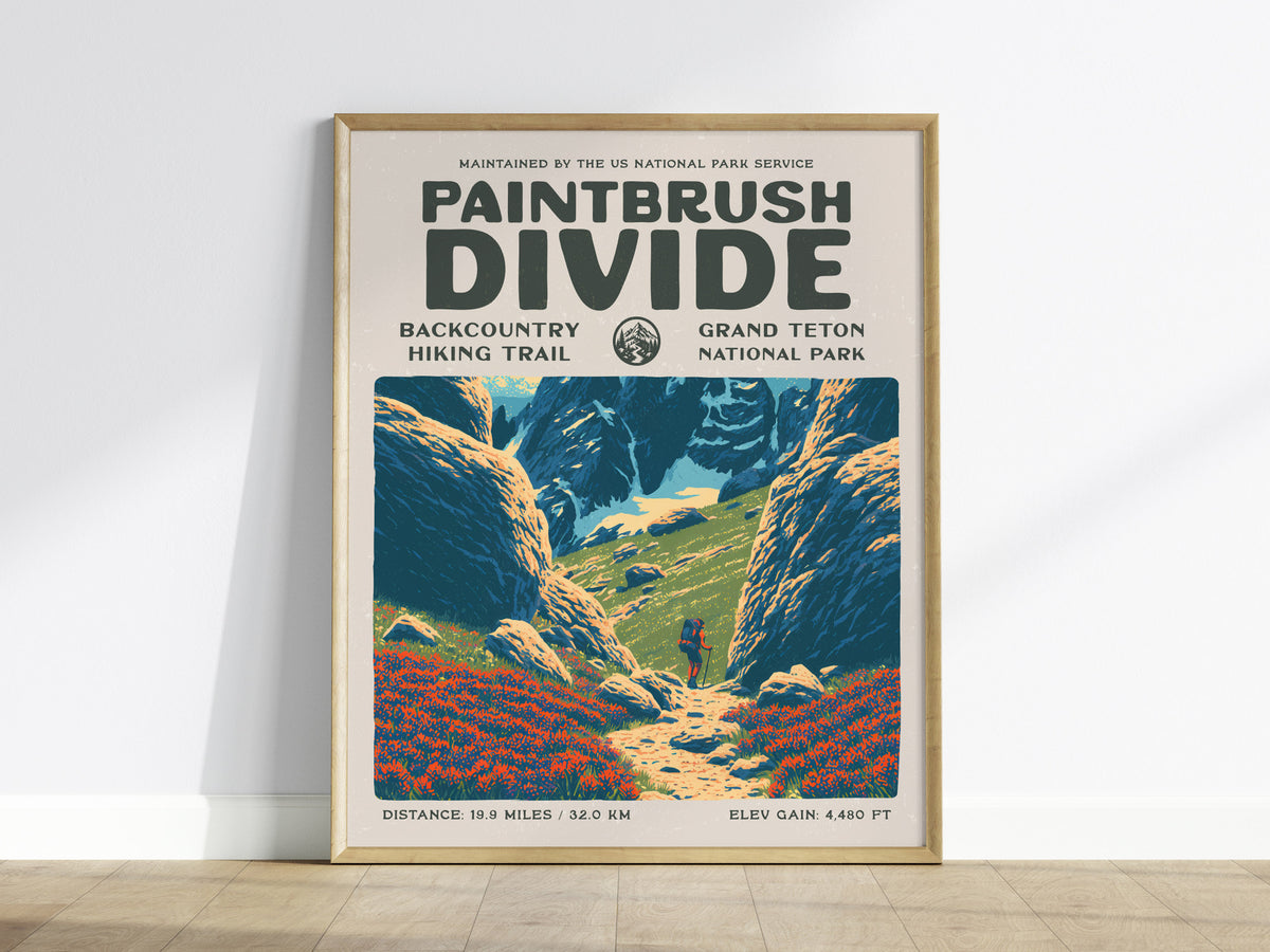 Paintbrush Divide, Grand Teton National Park Poster | Hiker Gift | Backcountry Trail Wall Art — framed wall art