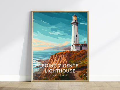Point Vicente Lighthouse, California Poster | Pacific Cliffs & Beacon Wall Art — framed wall art