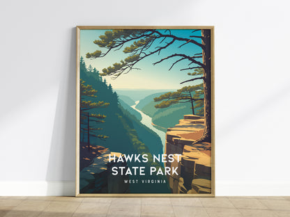 Hawks Nest State Park, West Virginia Poster | New River Gorge Scenic Vacation Wall Art — framed wall art