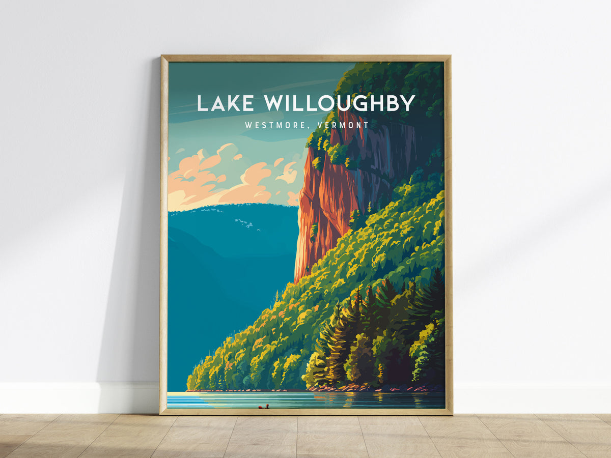 Lake Willoughby, Westmore, Vermont Poster | Scenic Mountain Lake Travel Wall Art — framed wall art
