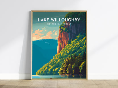 Lake Willoughby, Westmore, Vermont Poster | Scenic Mountain Lake Travel Wall Art — framed wall art