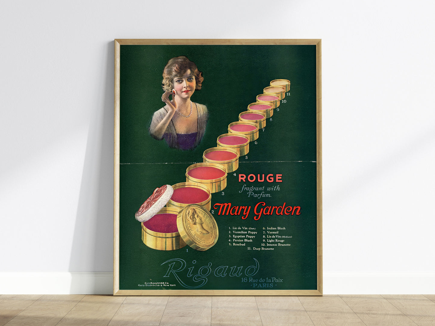 Vintage Mary Garden Rouge Ad – 1920s French Perfume & Makeup Poster, Antique Beauty Decor, Available Framed/Unframed, Retro Cosmetics Art