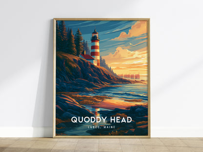 Quoddy Head, Lubec, Maine Poster | Easternmost Lighthouse Travel Wall Art — framed wall art