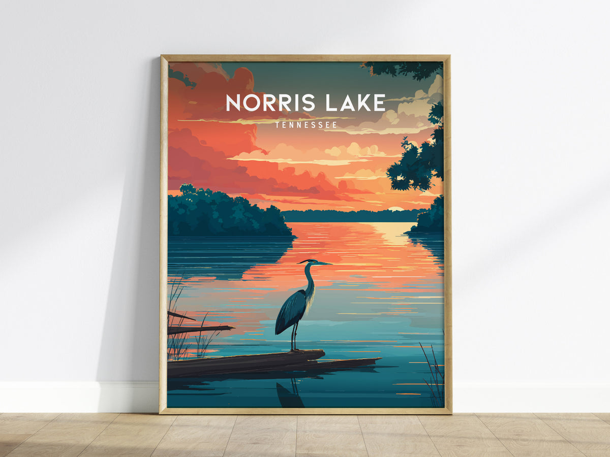 Norris Lake, Tennessee Poster | Lakeside Mountain Retreat Destination Print Wall Art — framed wall art