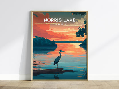 Norris Lake, Tennessee Poster | Lakeside Mountain Retreat Destination Print Wall Art — framed wall art