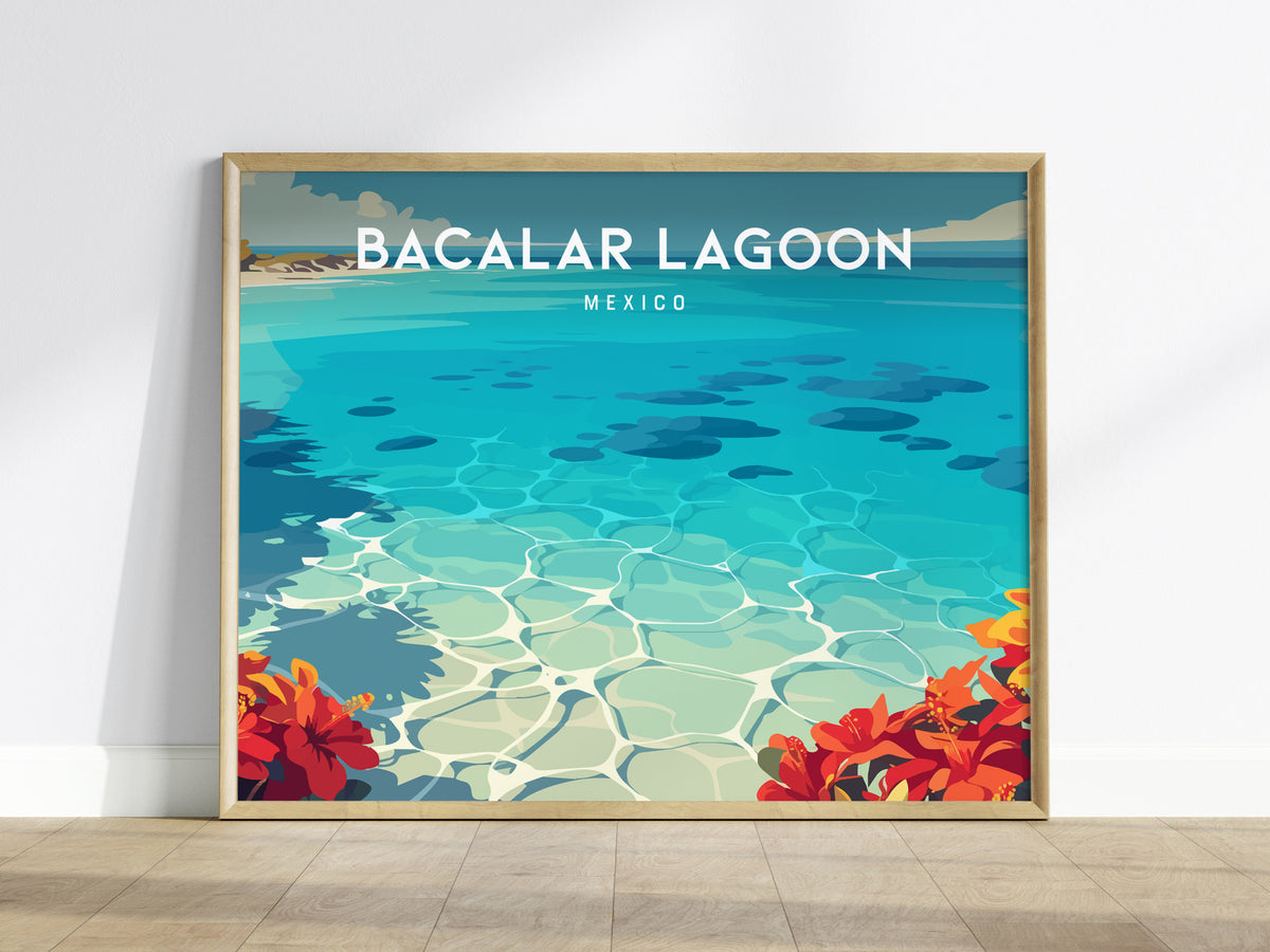 Bacalar Lagoon Landscape Poster | Mexico Vacation Wall Art Destination Print — framed wall art