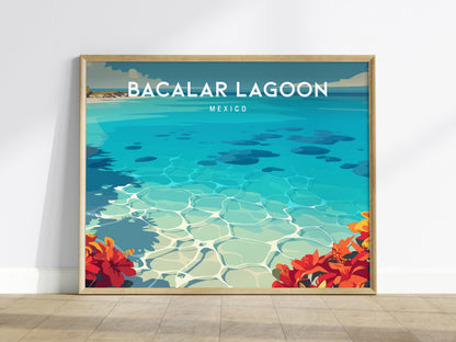 Bacalar Lagoon Landscape Poster | Mexico Vacation Wall Art Destination Print — framed wall art