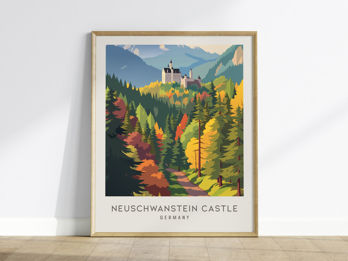 Neuschwanstein Castle Matte Border Poster | Germany Destination Print Travel Wall Art — framed wall art