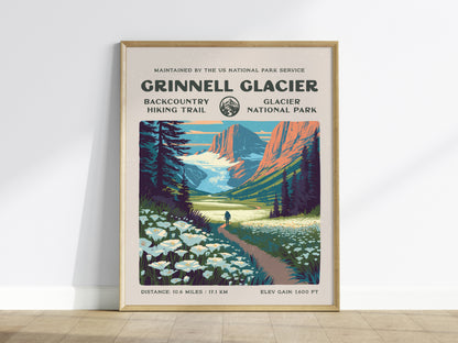 Grinnell Glacier, Glacier National Park Poster | Hiker Gift | Backcountry Trail Wall Art — framed wall art