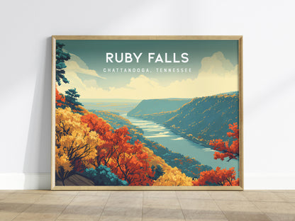 Ruby Falls Landscape Poster | Chattanooga, Tennessee Cavern Vacation Wall Art — framed wall art